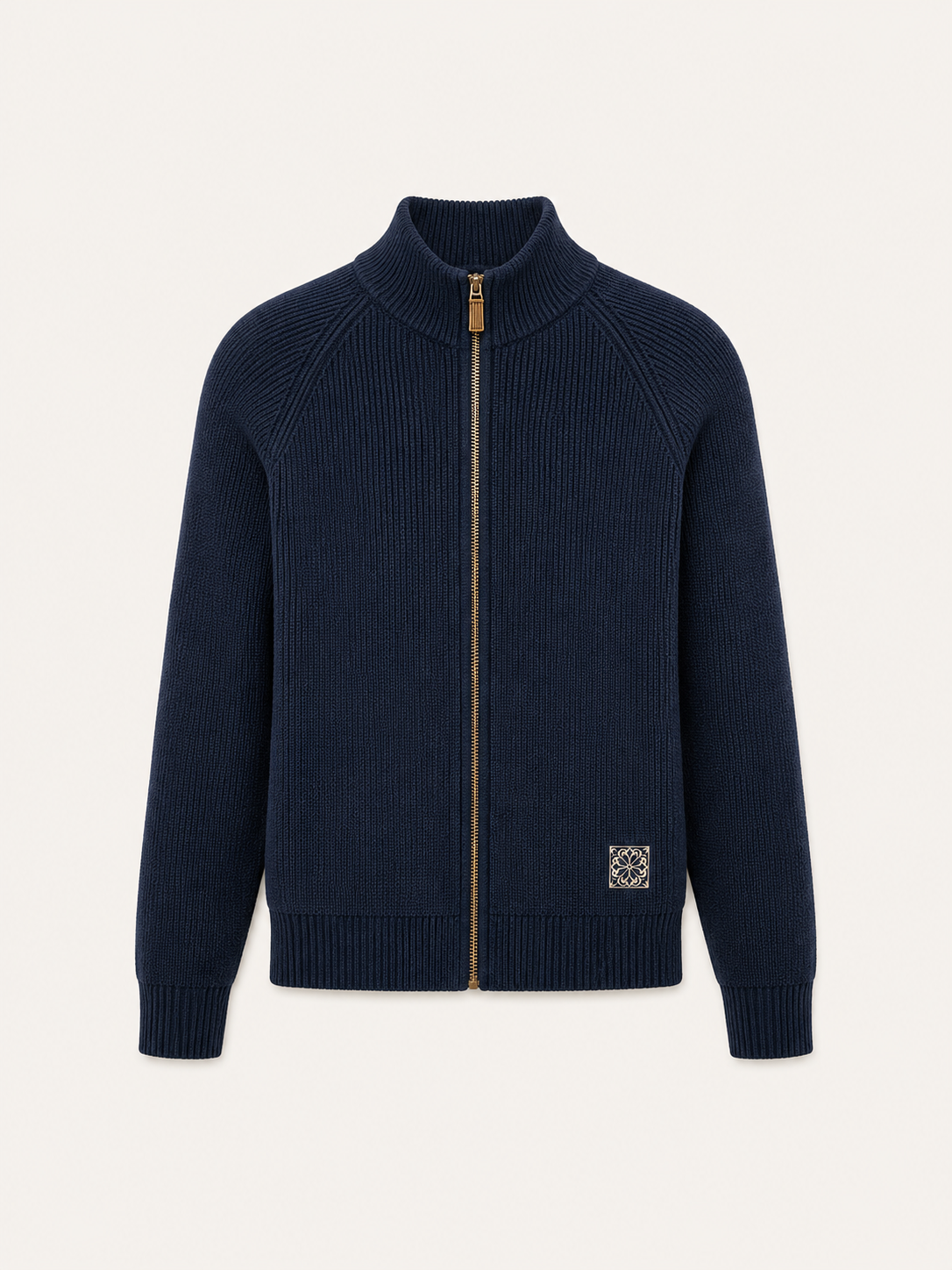 Full-Zip Raglan Knit, Navy